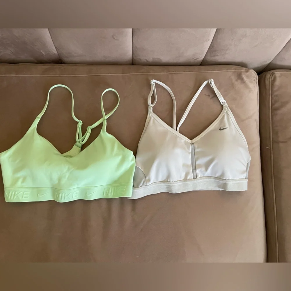 Nike Sports Bras in White and Neon Green - Picture 1 of 10
